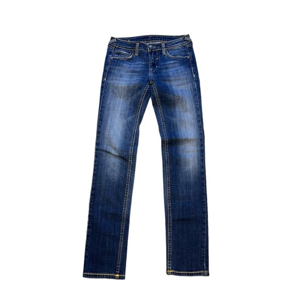 (2455) Vigoss Jeans Women's Size 3 Skinny Jeans Yellow Thread Whiskered Distress - Picture 1 of 6